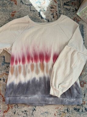 Knox Rose Cream Tie-Dye Pullover Sweatshirt with Pink, Tan and Gray Ombre